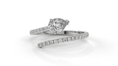 1.03 CTW Pear Diamond Wrap Ring in 14K White Gold with Pavé Band
