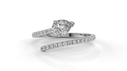 1.03 CTW Pear Diamond Wrap Ring in 14K White Gold with Pavé Band