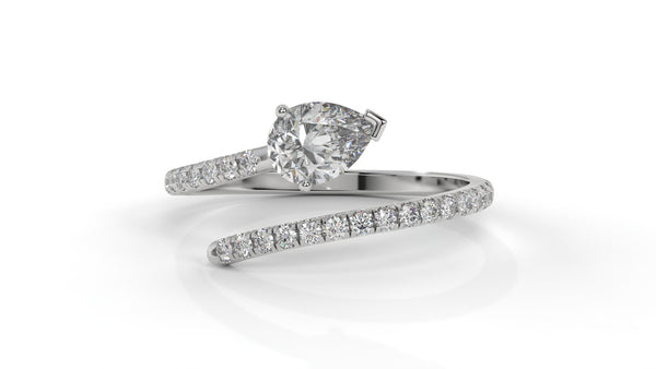 1.03 CTW Pear Diamond Wrap Ring in 14K White Gold with Pavé Band