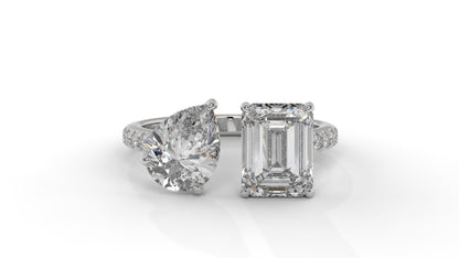4.50 CTW Toi et Moi Diamond Ring in 14K White Gold with Pear and Emerald Cut Diamonds