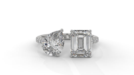 4.50 CTW Toi et Moi Diamond Ring in 14K White Gold with Pear and Emerald Cut Diamonds
