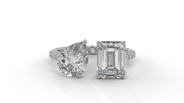 4.50 CTW Toi et Moi Diamond Ring in 14K White Gold with Pear and Emerald Cut Diamonds