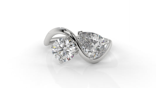2.50 CTW Toi et Moi Diamond Ring in 14K White Gold with Round and Pear Cut Diamonds