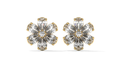 8.14 CTW Diamond Flower Stud Earrings in 14K Yellow Gold - Pear-Shaped Cluster Design