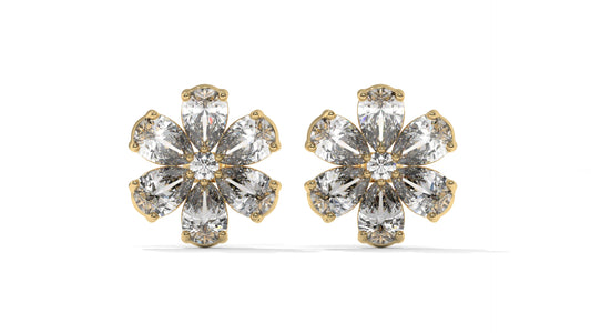 8.14 CTW Diamond Flower Stud Earrings in 14K Yellow Gold - Pear-Shaped Cluster Design