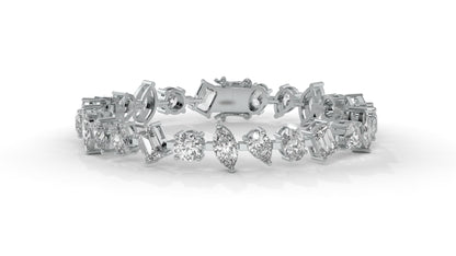 12.50 CTW Mixed Shape Diamond Bracelet in 14K White Gold – Round, Emerald, Oval, Pear & Marquise Cut