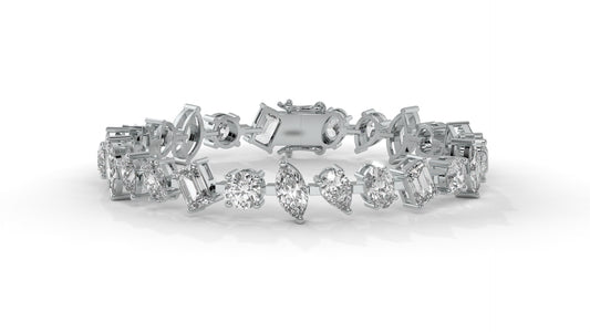 12.50 CTW Mixed Shape Diamond Bracelet in 14K White Gold – Round, Emerald, Oval, Pear & Marquise Cut