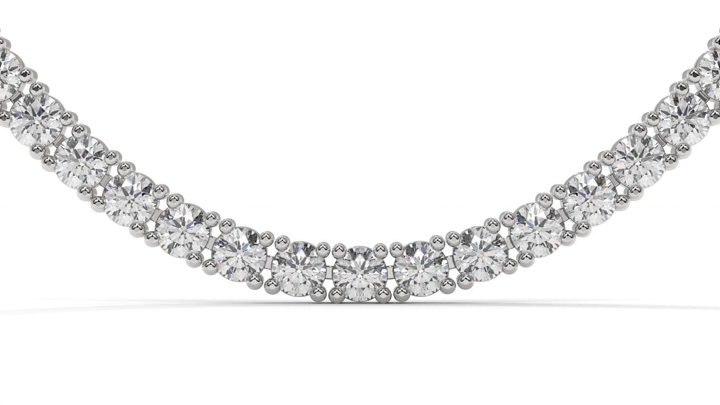 17.50 CTW Diamond Tennis Necklace in 14K White Gold – Classic Round Cut Single Row In 17 Inch