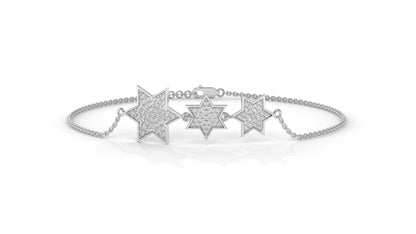 0.45 CTW Diamond Star Bracelet in 14K White Gold – Triple Star Pavé Design