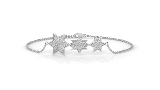 0.45 CTW Diamond Star Bracelet in 14K White Gold – Triple Star Pavé Design