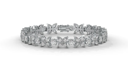 9.74 CTW Diamond Floral Bracelet in 14K White Gold - Elegant Nature-Inspired Design