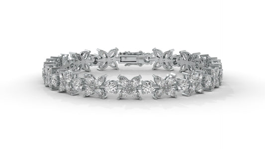 9.74 CTW Diamond Floral Bracelet in 14K White Gold - Elegant Nature-Inspired Design