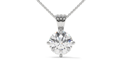 3.00 CTW Round Diamond Four-Prong Solitaire Pendant in 14K White Gold – Secure Claw-Prong Setting