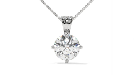 3.00 CTW Round Diamond Four-Prong Solitaire Pendant in 14K White Gold – Secure Claw-Prong Setting