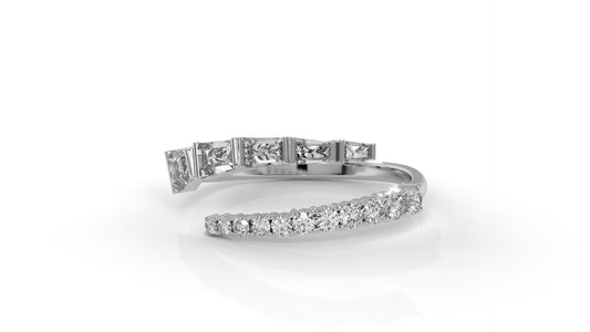 1.50 CTW Round and Tapered Baguette Diamond Ring in 14K White Gold