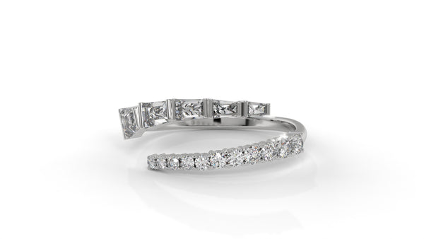 1.50 CTW Round and Tapered Baguette Diamond Ring in 14K White Gold