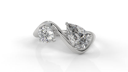 2.21 CTW Toi et Moi Diamond Ring in 14K White Gold with Round and Pear Cut Diamonds