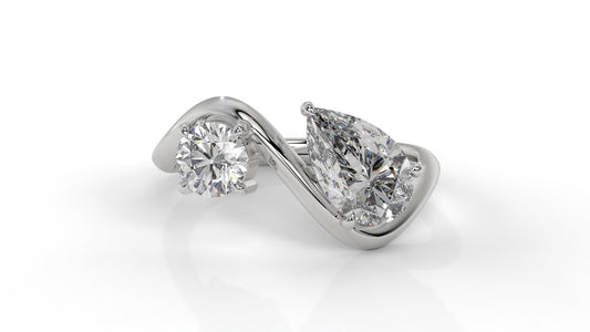 2.21 CTW Toi et Moi Diamond Ring in 14K White Gold with Round and Pear Cut Diamonds