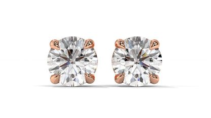 6 CTW Round Diamond Stud Earrings In 14K Rose Gold – Brilliant-Cut Solitaire, Four-Prong Setting