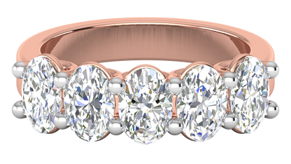 2.50 Ctw Luxurious Oval Cut Five-Stone Wedding Band With U-Shape Prong Setting In 14K Rose Gold