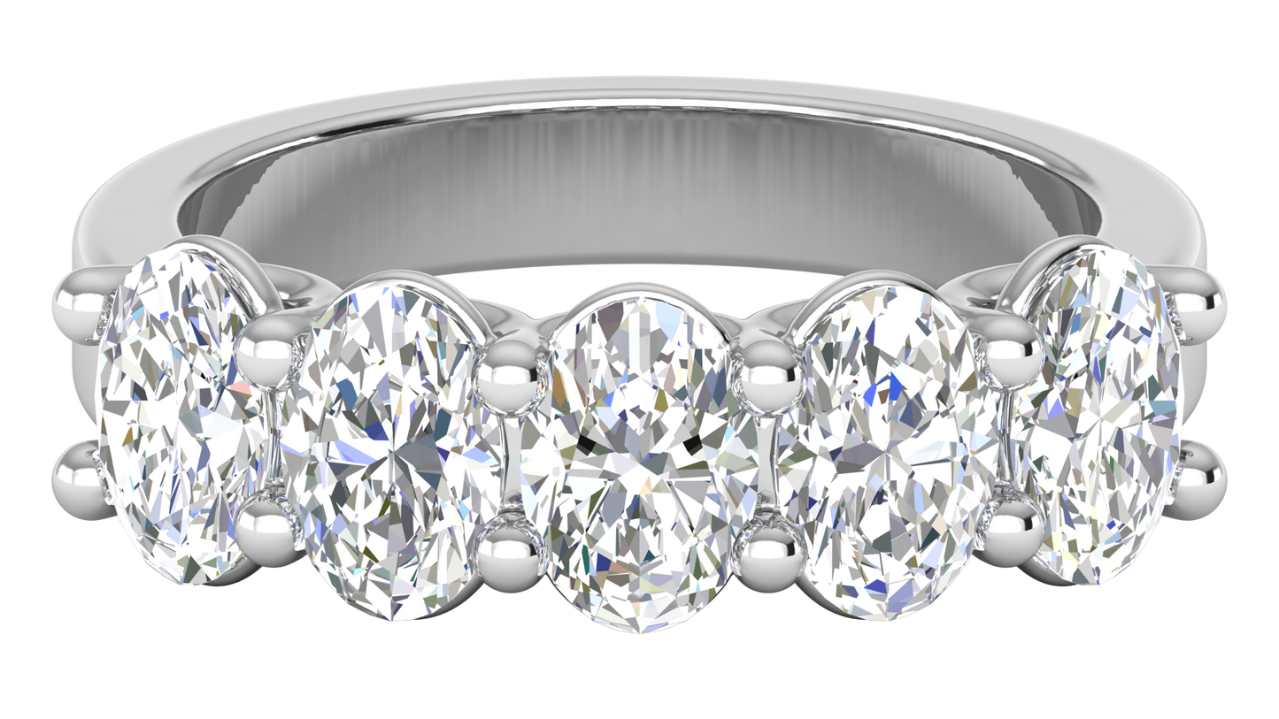 2.50 Ctw Luxurious Oval Cut Five-Stone Wedding Band With U-Shape Prong Setting In 14K White Gold
