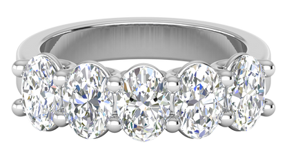 2.50 Ctw Luxurious Oval Cut Five-Stone Wedding Band With U-Shape Prong Setting In 14K White Gold