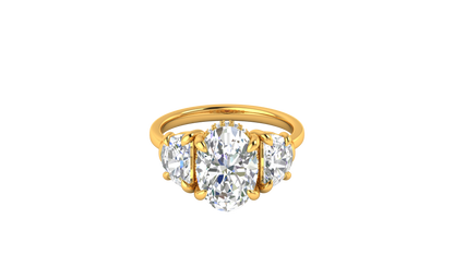 3 Carat Oval Cut Engagement Ring With Half Moon Side Stones In 14K Yellow Gold