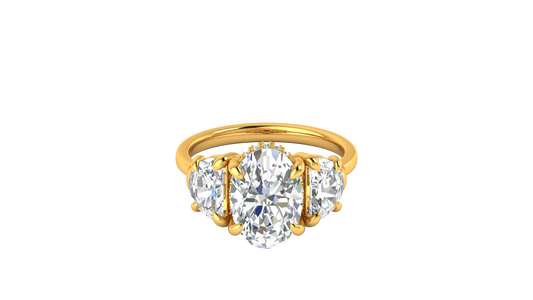 3 Carat Oval Cut Engagement Ring With Half Moon Side Stones In 14K Yellow Gold