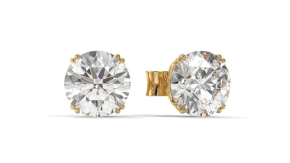 3 CTW Round Diamond Stud Earrings In 14K Yellow Gold – Brilliant-Cut, Four-Prong Filigree Basket, Screw Back