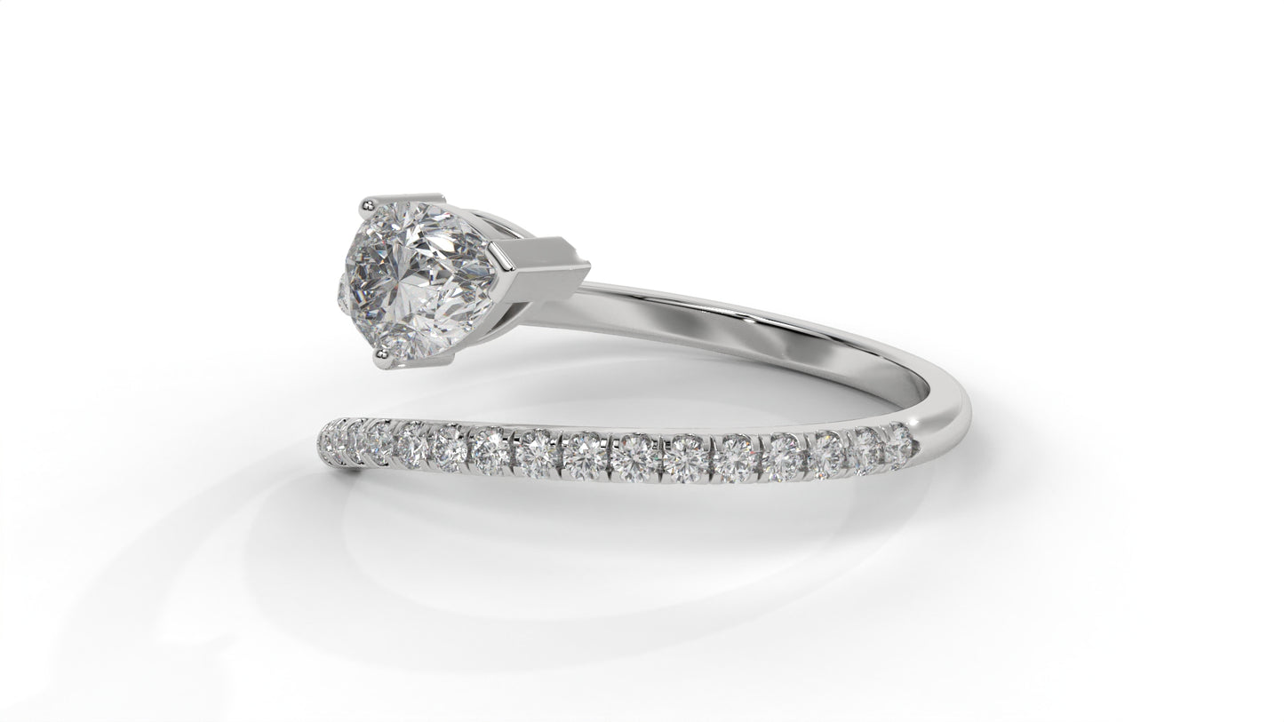 1.03 CTW Pear Diamond Wrap Ring in 14K White Gold with Pavé Band