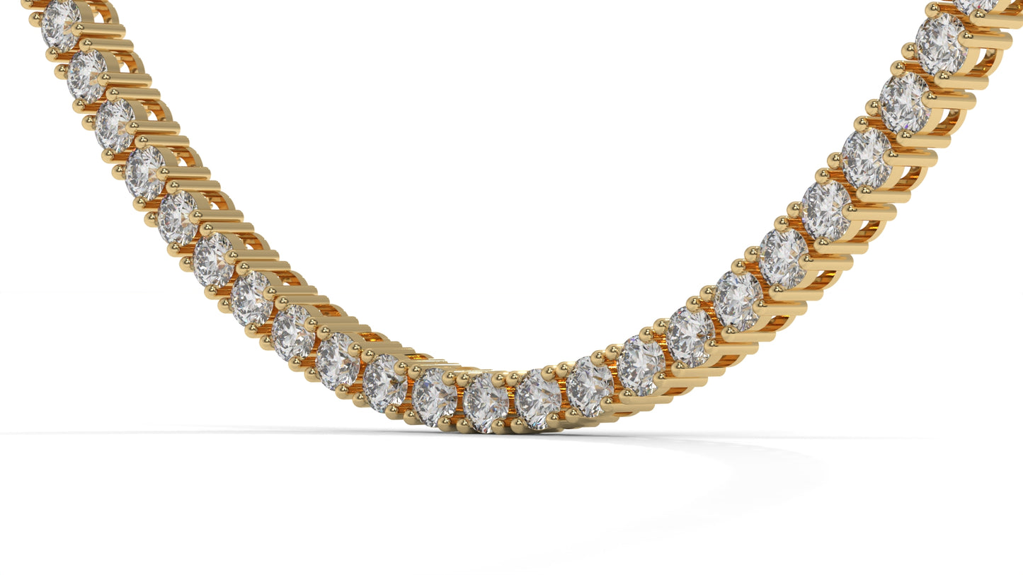 12.50 CTW Diamond Tennis Necklace in 14K Yellow Gold – Classic Round Cut Single Row In 17 Inch