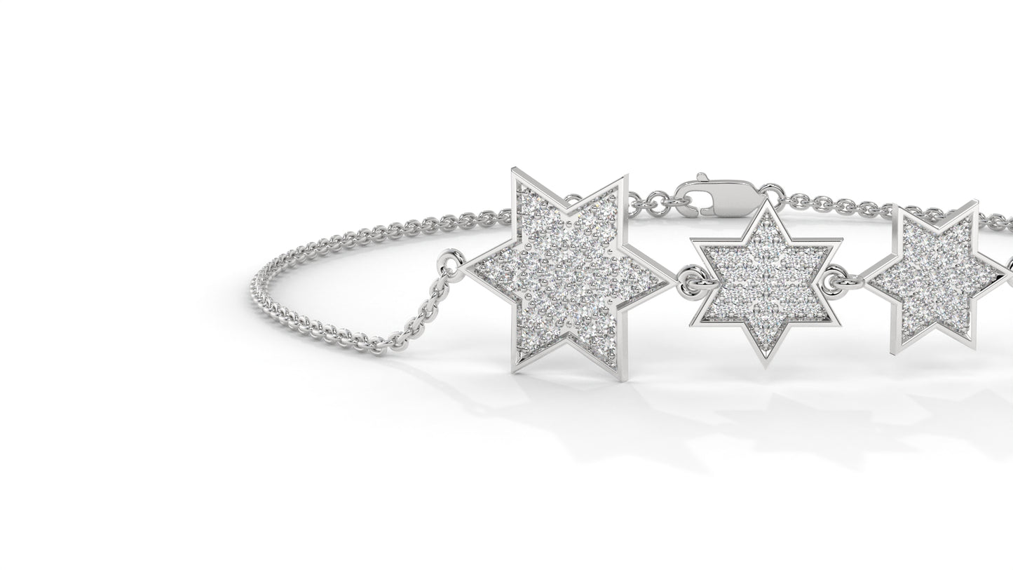 0.45 CTW Diamond Star Bracelet in 14K White Gold – Triple Star Pavé Design