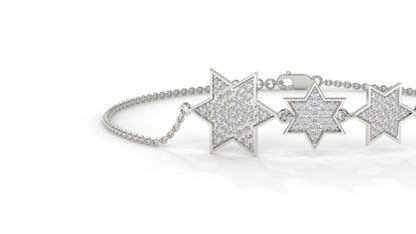 0.45 CTW Diamond Star Bracelet in 14K White Gold – Triple Star Pavé Design