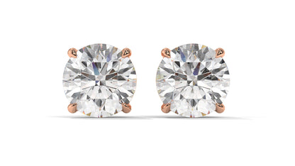4 CTW Round Diamond Stud Earrings In 14K Rose Gold – Brilliant-Cut, Double-Prong Basket Setting