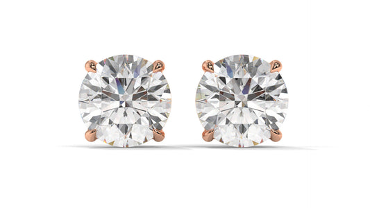 4 CTW Round Diamond Stud Earrings In 14K Rose Gold – Brilliant-Cut, Double-Prong Basket Setting