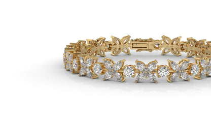 9.74 CTW Diamond Floral Bracelet in 14K Yellow Gold - Elegant Nature-Inspired Design
