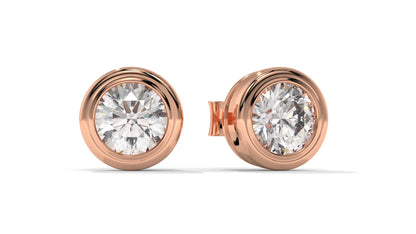 3 CTW Round Diamond Bezel-Set Stud Earrings In 14K Rose Gold – Brilliant-Cut, Screw Back