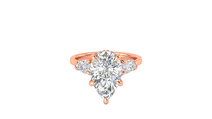 4 Carat Pear Cut Engagement Ring With Pear Shape Side Stones In 14K Rose Gold