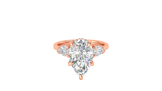 4 Carat Pear Cut Engagement Ring With Pear Shape Side Stones In 14K Rose Gold