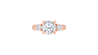 3 Carat Cushion-Cut Engagement Ring With Pear-Shaped Side Stones In 14K Rose Gold