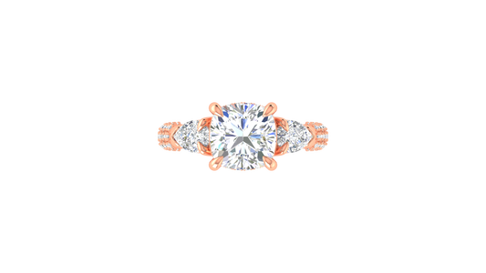 3 Carat Cushion-Cut Engagement Ring With Pear-Shaped Side Stones In 14K Rose Gold