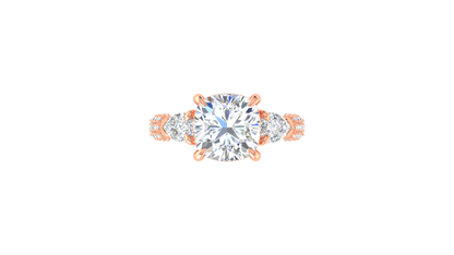 4 Carat Cushion-Cut Engagement Ring With Pear-Shaped Side Stones In 14K Rose Gold