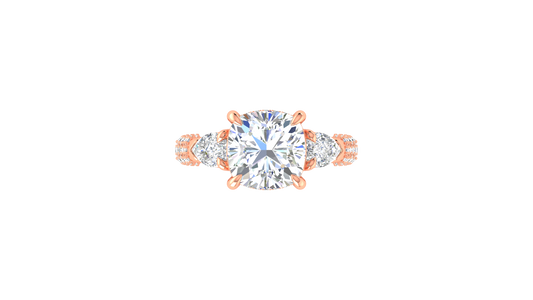 4 Carat Cushion-Cut Engagement Ring With Pear-Shaped Side Stones In 14K Rose Gold