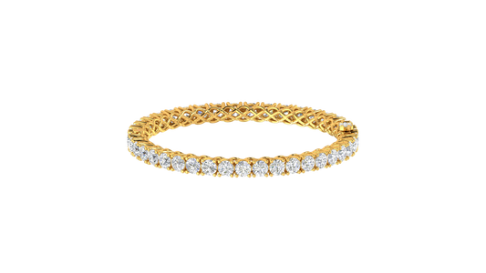 17.32 Ctw Round Cut Diamond Bangle | Lattice Diamond Bangle Set In Luxury 14K Yellow Gold