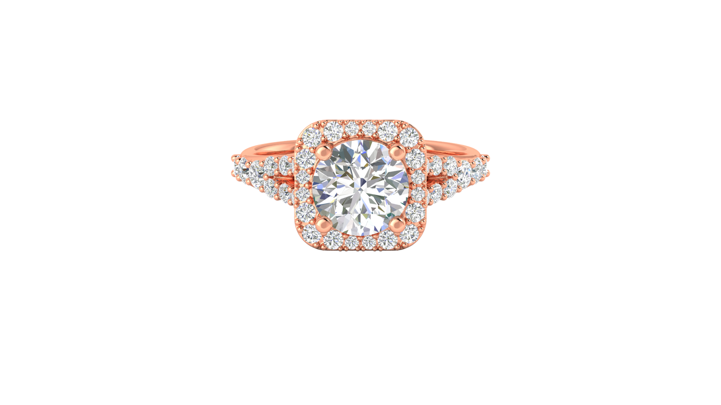 2.00 Carat Round-Cut Halo Engagement Ring With Pavé Diamond Band In 14K Rose Gold