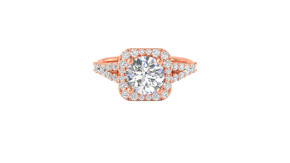 2.00 Carat Round-Cut Halo Engagement Ring With Pavé Diamond Band In 14K Rose Gold