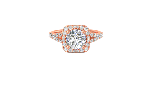 2.00 Carat Round-Cut Halo Engagement Ring With Pavé Diamond Band In 14K Rose Gold
