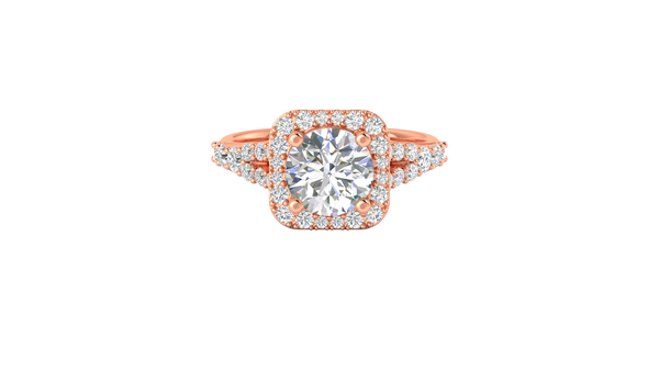 2.00 Carat Round-Cut Halo Engagement Ring With Pavé Diamond Band In 14K Rose Gold