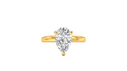 3.00 Ctw Pear Cut Solitaire Engagement Ring Set In 14K Yellow Gold