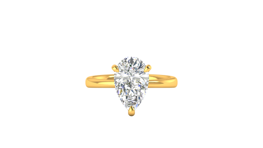 3.00 Ctw Pear Cut Solitaire Engagement Ring Set In 14K Yellow Gold